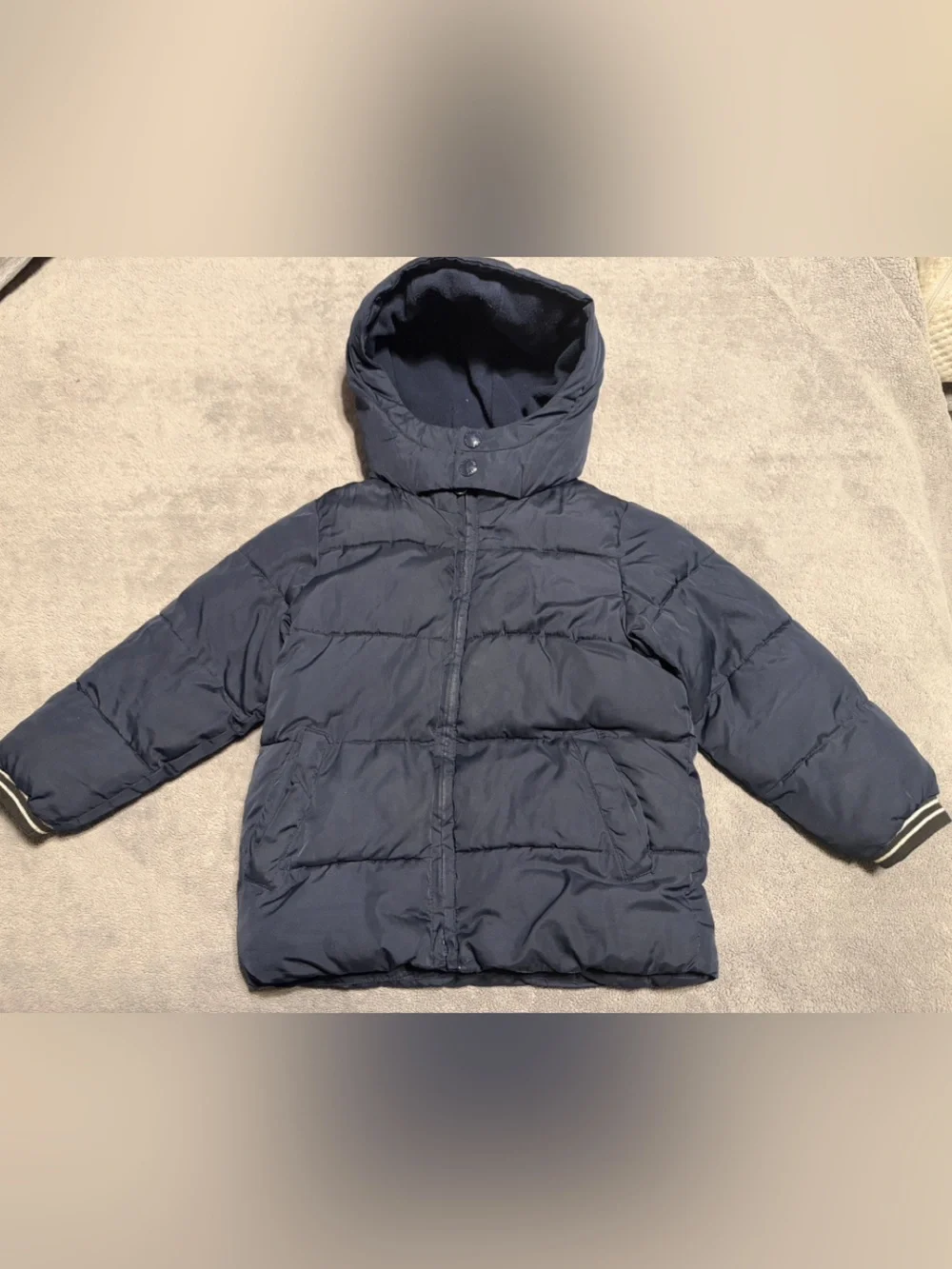 GAP Kids Size 4T Insulated Navy Hooded Puffer Jacket Winter Coat, Fleece Lined